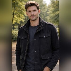 GUESS Men’s Black Wool Blend Field Jacket Utility Coat